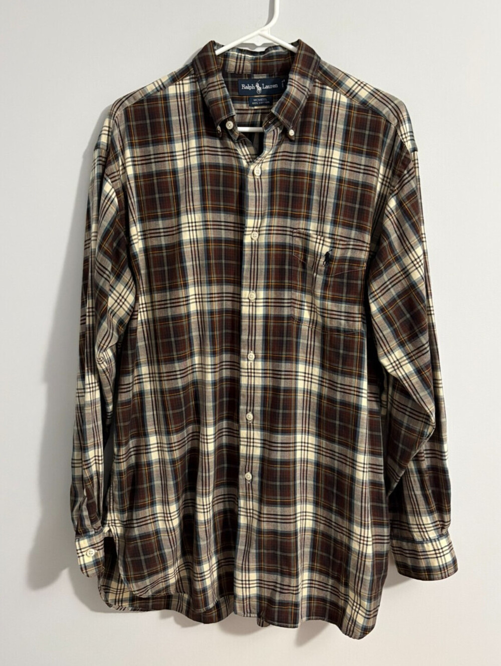Ralph Lauren McMeel Shirt Mens Large Brown Plaid Long Sleeve Button-Down Cotton